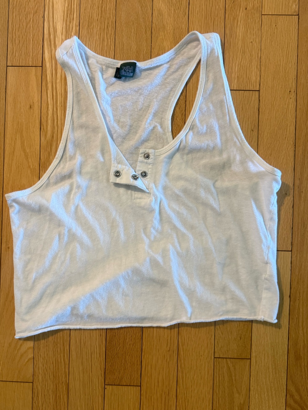 Wild Fable White Ribbed Snap-Front Cropped Tank